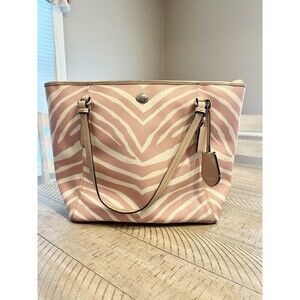 Coach Peyton Pink White Zebra Stripe Hand Shoulder bag Tote W/ charms F33764 COA
